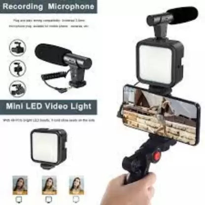 KIT PARA GRABAR VIDEO CON MICROFONO + LUZ LEDS + BASE