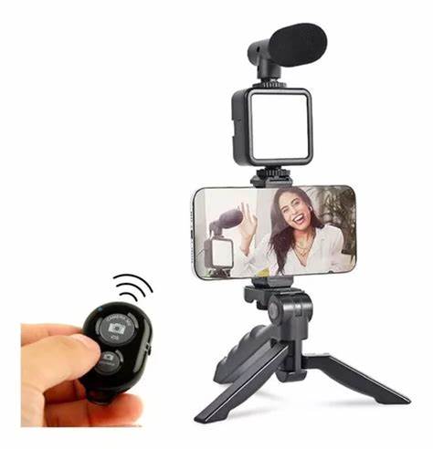 KIT PARA GRABAR VIDEO CON MICROFONO + LUZ LEDS + BASE
