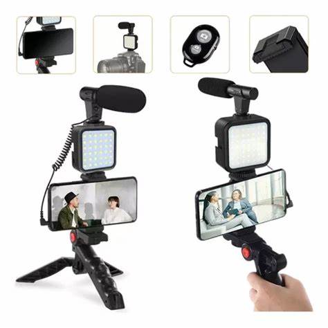 KIT PARA GRABAR VIDEO CON MICROFONO + LUZ LEDS + BASE