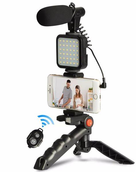 KIT PARA GRABAR VIDEO CON MICROFONO + LUZ LEDS + BASE